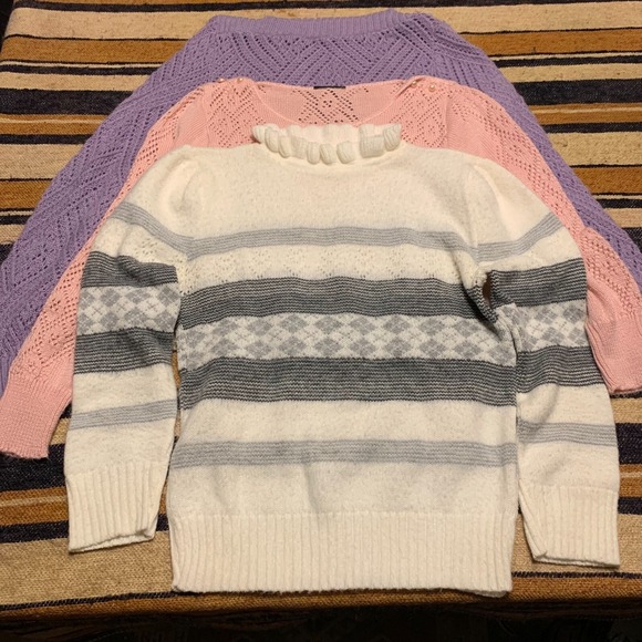 Unbranded Sweaters - Vintage Knit Sweaters Pink Lavender White Ruffle Granny Cottage Coquette Femme